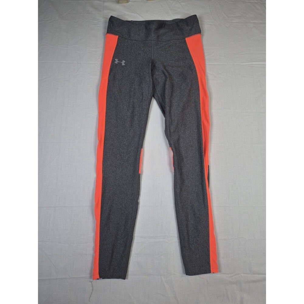 Under Armour Leggings Womens Medium HeatGear Compression Gray Orange Stripe